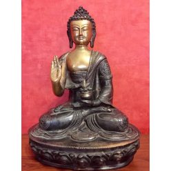 Áldó Buddha réz szobor, sötét-arany - 36 cm