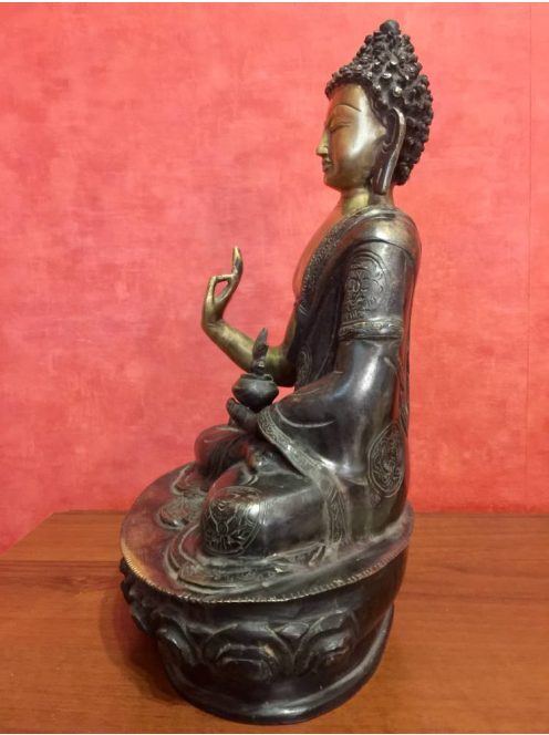 Áldó Buddha réz szobor, sötét-arany - 36 cm