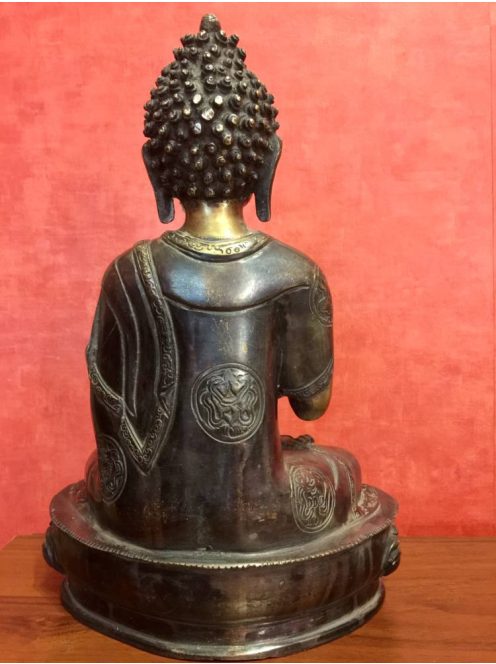 Áldó Buddha réz szobor, sötét-arany - 36 cm