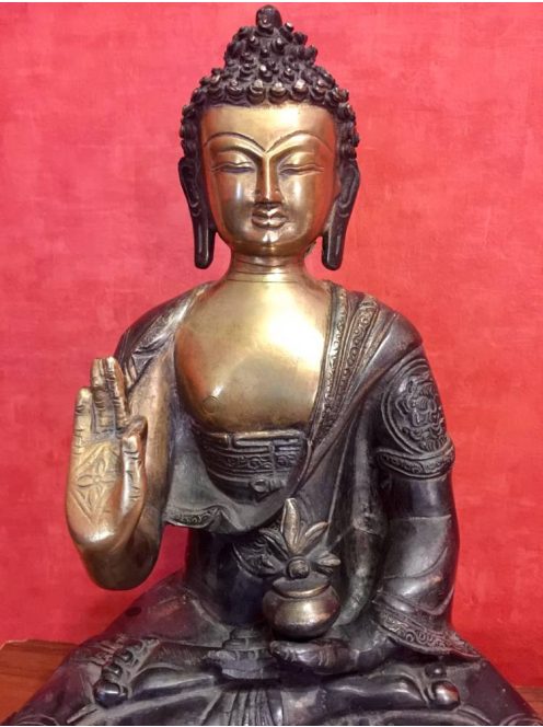 Áldó Buddha réz szobor, sötét-arany - 36 cm
