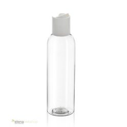   150 ml-es átlátszó műanyag flakon fehér színű billenős disc-top kupakkal