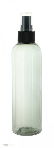 250 ml przezroczysta plastikowa butelka z czarną dyszą rozpylającą i przezroczystą nasadką ochronną