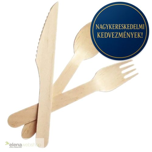Elena Disposable Wooden Cutlery 50 Spoons + 50 Knives + 50 Forks (3+1 gift)
