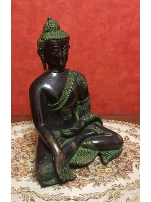 Gyógyító Buddha réz szobor, fekete-zöld - 28 cm