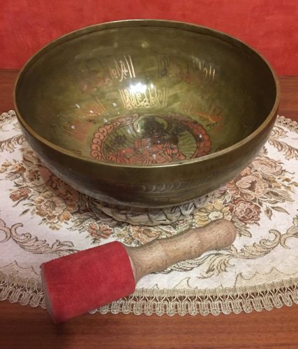 Kézzel készített 7 fémes kívül-belül mantrával díszített tibeti hangtál - ø244 mm, 1550 g