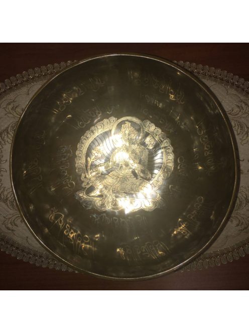 Kézzel készített 7 fémes kívül-belül mantrával díszített tibeti hangtál - ø260 mm, 1832 g
