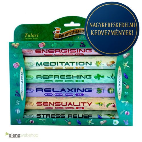 Tulasi Aromaterápia ajándékcsomag 6 féle illat (84 csomag, 1920 szál füstölő)