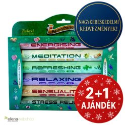   Tulasi Aromaterápia ajándékcsomag 6 féle füstölő (20 szál / doboz, 120 szál összesen) (2+1 ajándék)