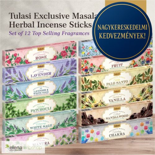 Tulasi Exclusive Masala Herbal füstölő ajándékcsomag 12 illat (60 csomag, 10800 szál füstölő)