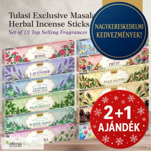 Tulasi Exclusive Masala Herbal füstölő ajándékcsomag 12 illat (15 szál / doboz, 180 szál összesen) (2+1 ajándék)
