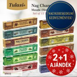   Tulasi Nag Champa Delights Füstölő Ajándékcsomag 12 illat (15 szál / doboz, 180 szál összesen) (2+1 ajándék)