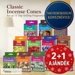   Tulasi Klasszikus Kúpfüstölő Ajándékcsomag 12 illat (20 kúp / doboz, 120 kúp összesen) (2+1 ajándék)