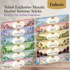   Tulasi Exclusive Masala Herbal füstölő ajándékcsomag 12 illat (15 szál / doboz, 180 szál összesen)